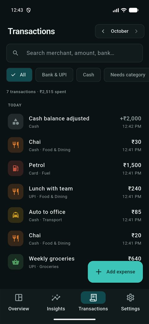 Kashew: Transactions screen