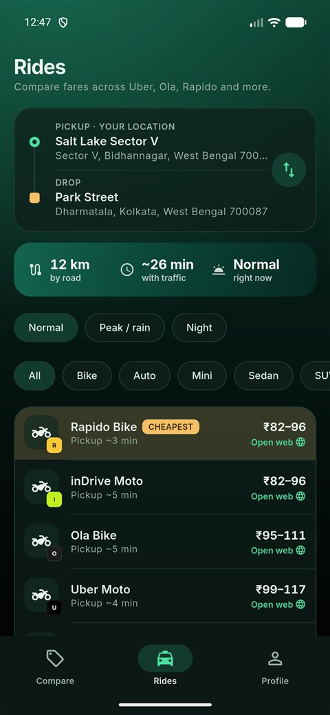 Savr: Rides screen